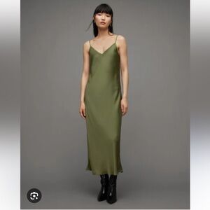 All Saints Sage Green Slim fit V neck Slip Dress